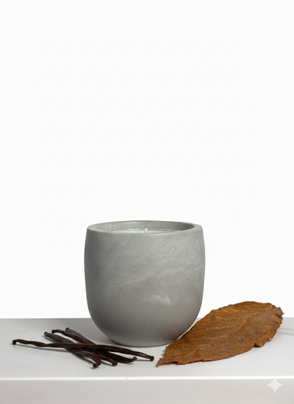 Gray concrete candle scent of vanilla & tobacco