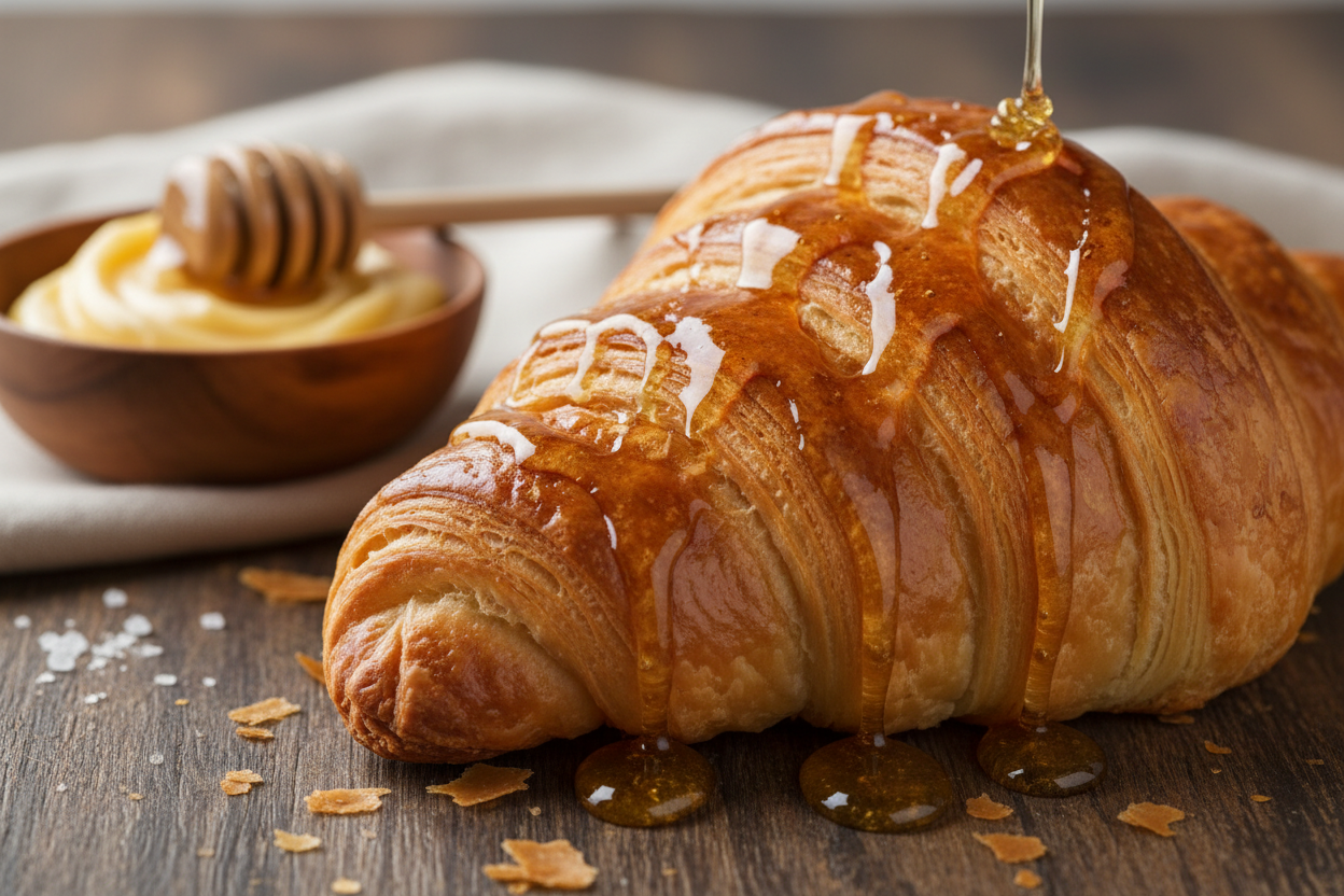 Dripping Honey Butter on a croissant 